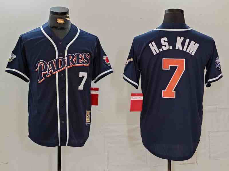 Men's San Diego Padres #7 Ha-Seong Kim Navy Cool Base Stitched Jersey