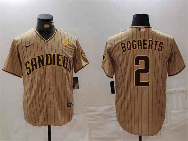 Men's San Diego Padres #2 Xander Bogaerts Tan With PS Patch Cool Base Stitched Baseball Jersey