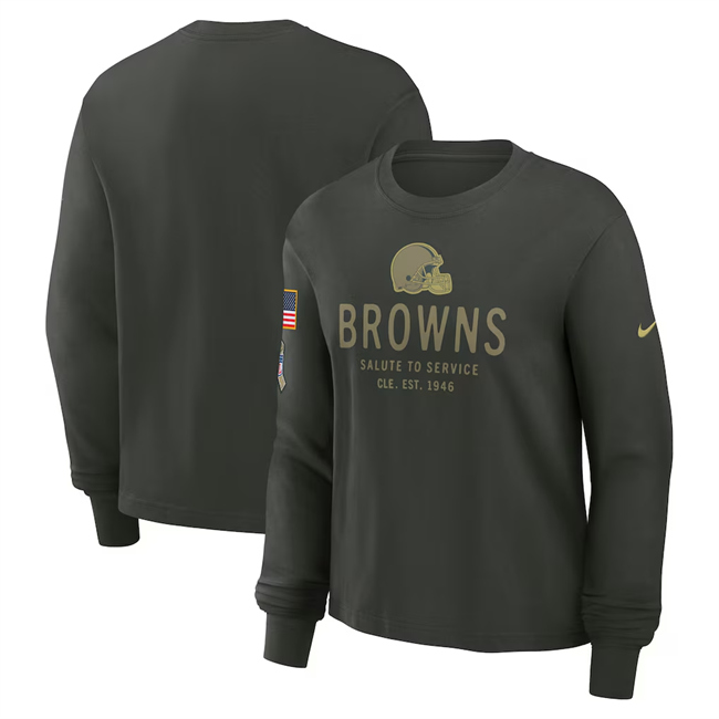 Men's Cleveland Browns Dark Green 2025 Salute To Service Sideline Dri-FIT Long Sleeve T-Shirt