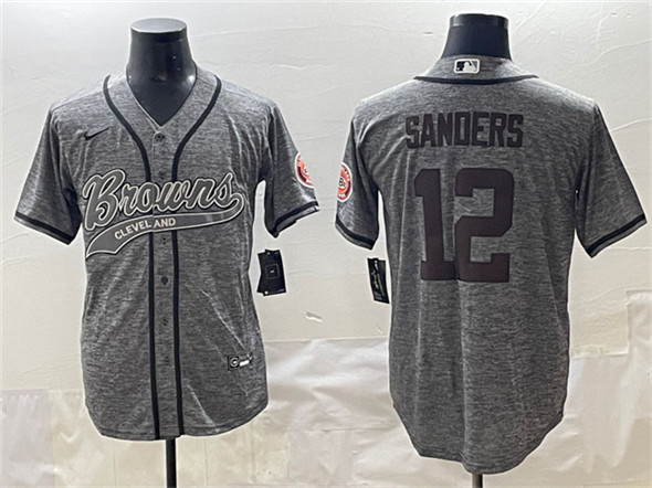 Men's Cleveland Browns #12 Shedeur Sanders Gray With Patch Cool Base Stitched Baseball Jersey