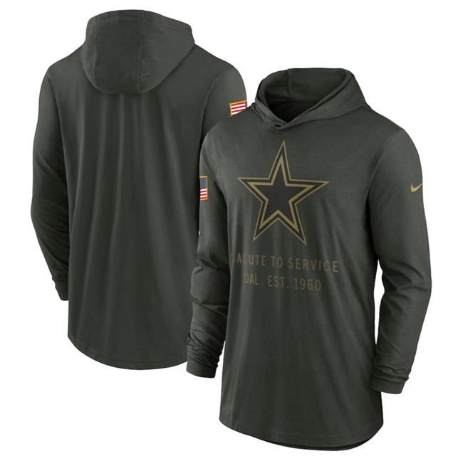 Men's Dallas Cowboys Forest Green 2025 Salute To Service Sideline Dri-FIT Lightweight Pullover Hoodie