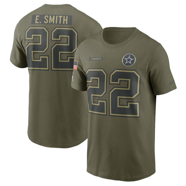 Men's Dallas Cowboys #22 Emmitt Smith Olive 2025 Salute To Service Name & Number T-Shirt
