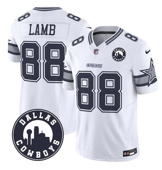 Men's Dallas Cowboys #88 CeeDee Lamb White F.U.S.E. With 'Dallas City' Patch Vapor Limited Stitched Football Jersey