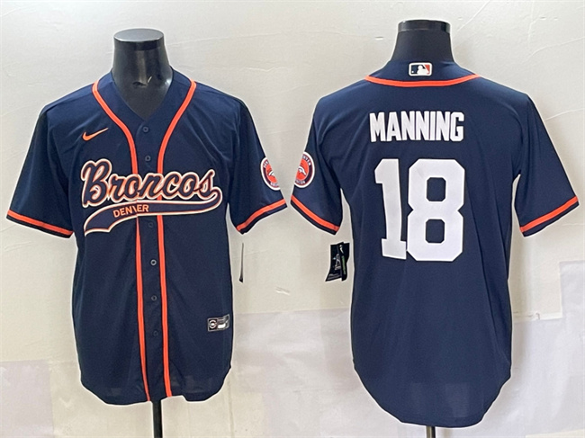 Men's Denver Broncos #18 Peyton Manning Navy Cool Base Stitched Baseball Jersey