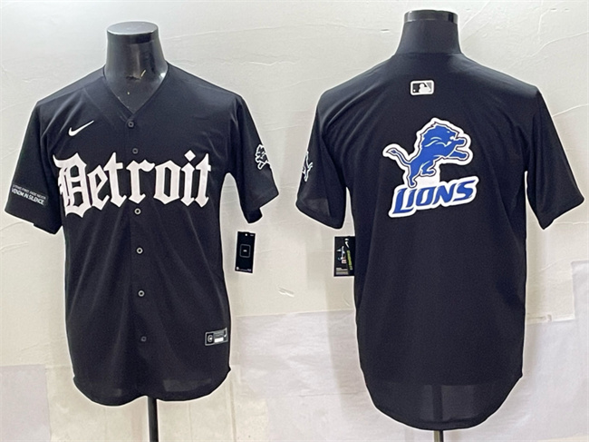 Men's Detroit Lions Team Big Logo Black 'Motor Gothic Edition' Vapor Premier Limited Stitched Jersey