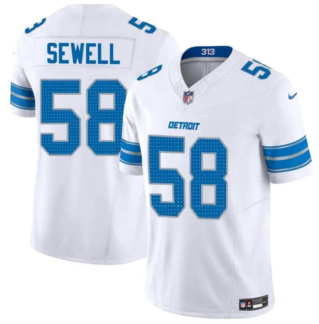 Men's Detroit Lions #58 Penei Sewell White 2025 F.U.S.E. Vapor Limited Stitched Jersey