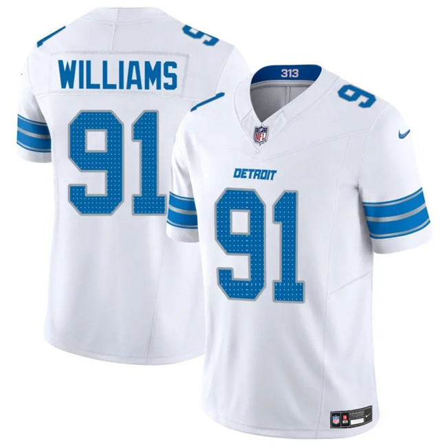 Men's Detroit Lions #91 Tyleik Williams White 2025 F.U.S.E. Vapor Limited Stitched Jersey