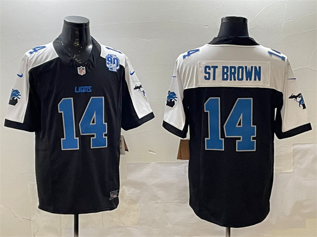Men's Detroit Lions #14 Amon-Ra St. Brown Black Alternate F.U.S.E. 2024 Michigan & 90th Anniversary Patch Vapor Limited Stitched Jersey