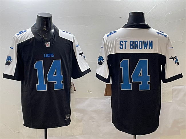 Men's Detroit Lions #14 Amon-Ra St. Brown Black Alternate F.U.S.E. 2024 Michigan Patch Vapor Limited Stitched Jersey