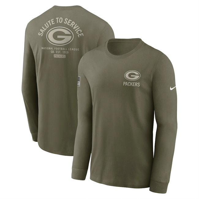 Men's Green Bay Packers Olive 2025 Salute To Service Sideline Long Sleeve T-Shirt