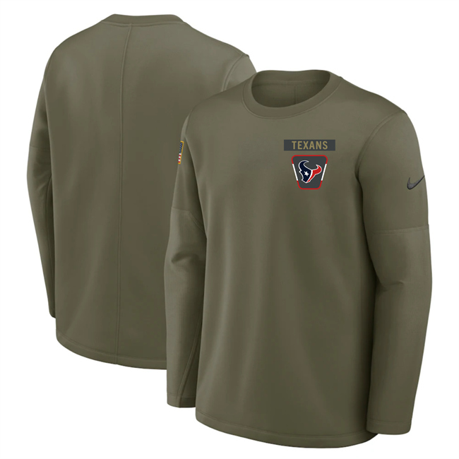 Men's Houston Texans Olive 2025 Salute To Service Sideline Coaches Therma-FIT Long Sleeve Shirt