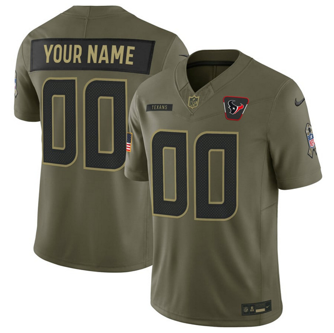Men's Houston Texans Active Player Custom Olive 2025 F.U.S.E. Salute To Service Limited Stitched Football Jersey