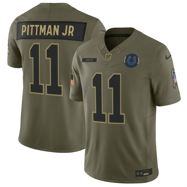 Men's Indianapolis Colts #11 Michael Pittman Jr. Olive 2025 F.U.S.E. Salute To Service Limited Stitched Football Jersey