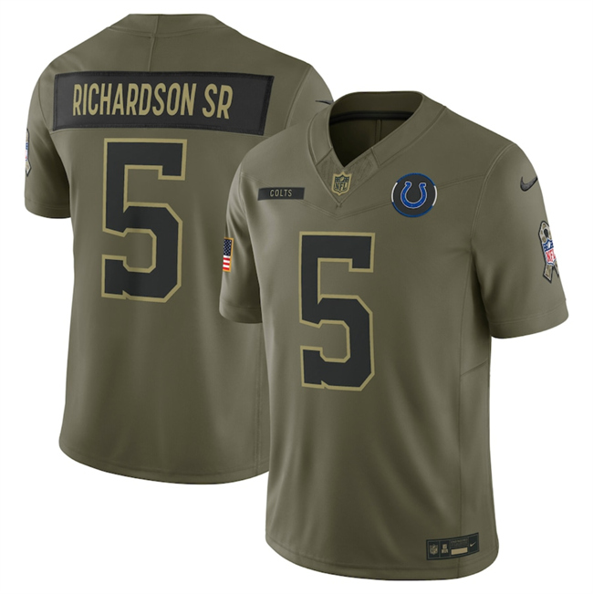 Men's Indianapolis Colts #5 Anthony Richardson Olive 2025 F.U.S.E. Salute To Service Limited Stitched Football Jersey