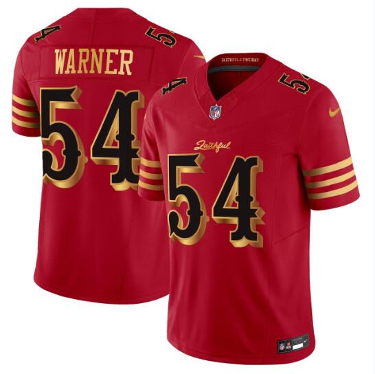 Men's San Francisco 49ers #54 Fred Warner Red Gold 2025 F.U.S.E. “Rivalries” Vapor Limited Stitched Football Jersey