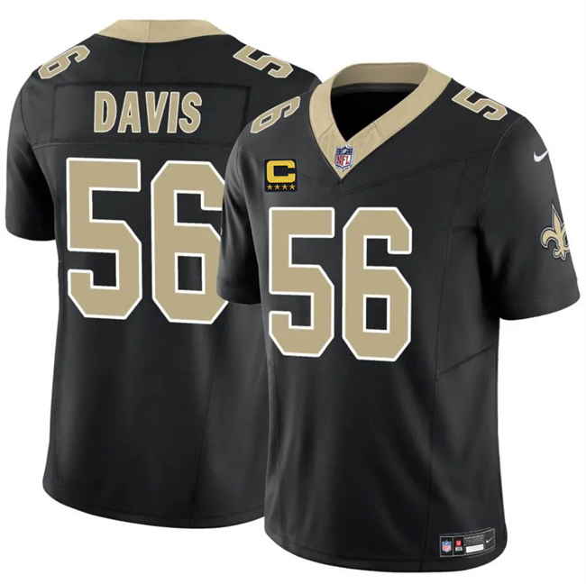 Men's New Orleans Saints #56 DeMario Davis Black 2025 F.U.S.E With 4-Star C Patch Vapor Limited Stitched Football Jersey