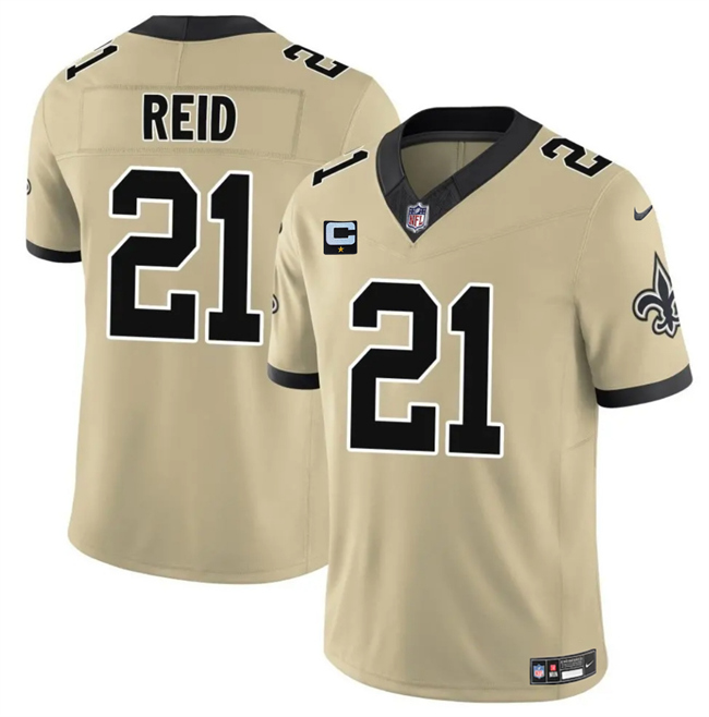 Men's New Orleans Saints #21 Justin Reid Gold 2025 F.U.S.E. With 1-Star C Patch Alternate Vapor Limited Stitched Football Jersey