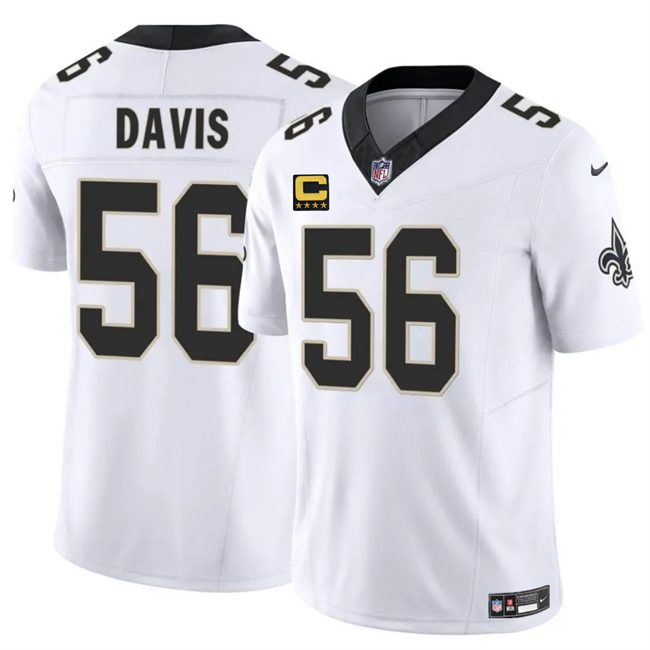 Men's New Orleans Saints #56 DeMario Davis White 2025 F.U.S.E With 4-Star C Patch Vapor Limited Stitched Football Jersey