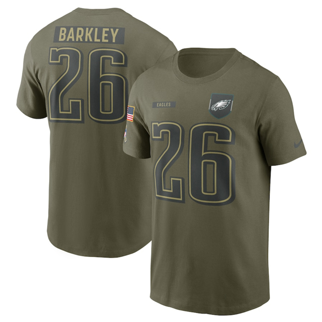 Men's Philadelphia Eagles #26 Saquon Barkley Olive 2025 Salute To Service Name & Number T-Shirt