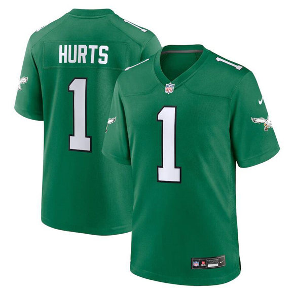 Men's Philadelphia Eagles #1 Jalen Hurts Green Stitched Game Jersey
