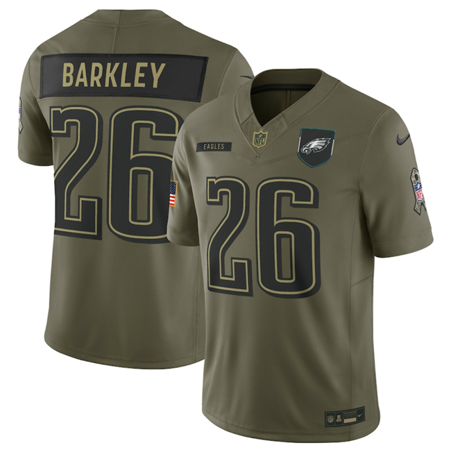 Men's Philadelphia Eagles #26 Saquon Barkley Olive 2025 F.U.S.E. Salute To Service Limited Stitched Football Jersey