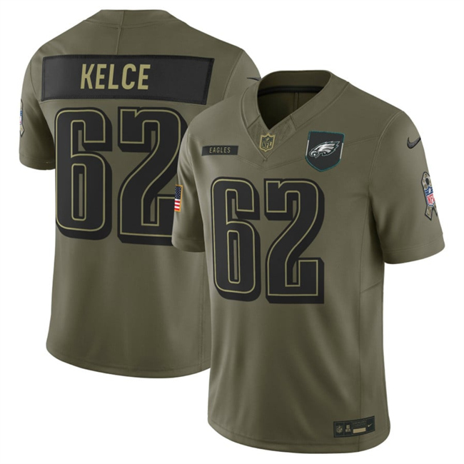 Men's Philadelphia Eagles #62 Jason Kelce Olive 2025 F.U.S.E. Salute To Service Limited Stitched Football Jersey