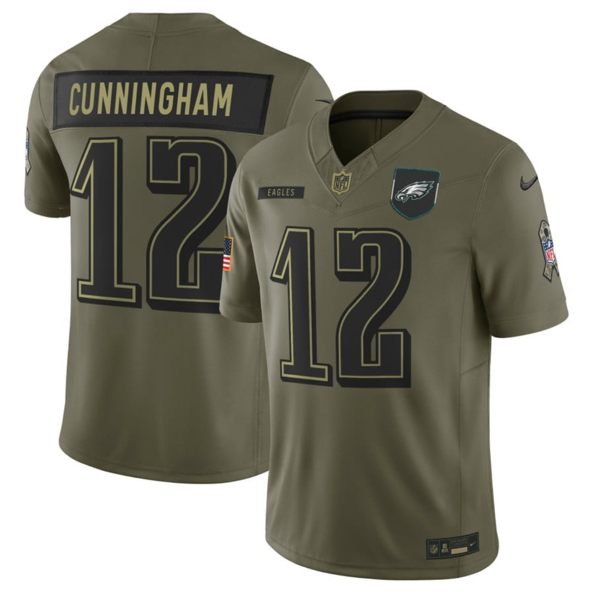 Men's Philadelphia Eagles #12 Randall Cunningham Olive 2025 F.U.S.E. Salute To Service Limited Stitched Football Jersey