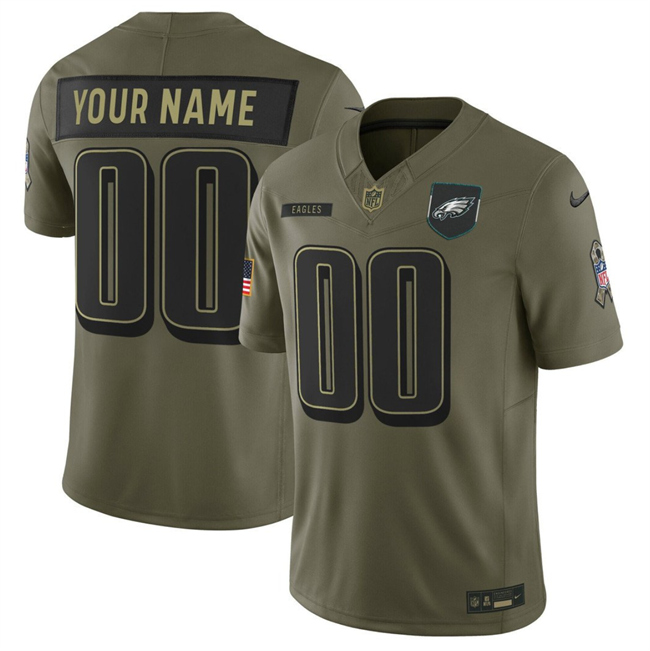 Men's Philadelphia Eagles Active Player Custom Olive 2025 F.U.S.E. Salute To Service Limited Stitched Football Jersey