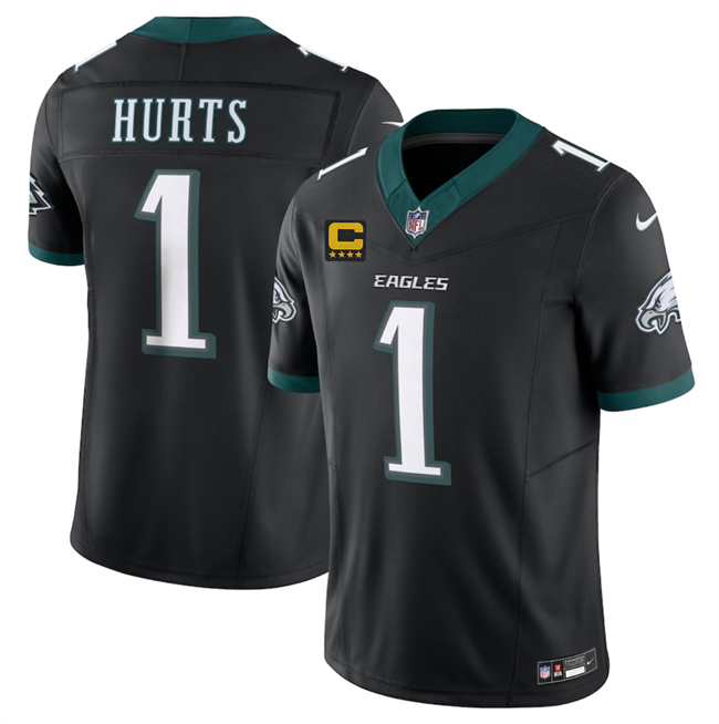 Men's Philadelphia Eagles #1 Jalen Jurts Black 2025 F.U.S.E. With 4-Star C Patch Vapor Untouchable Limited Throwback Stitched Football Jersey