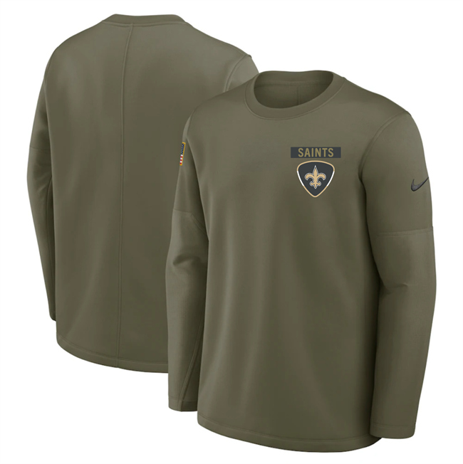 Men's New Orleans Saints Olive 2025 Salute To Service Sideline Coaches Therma-FIT Long Sleeve Shirt
