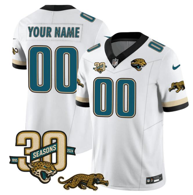 Men's Jacksonville Jaguars Active Player Custom White F.U.S.E With 30th Seasons Patch Vapor Limited Stitched Football Jersey