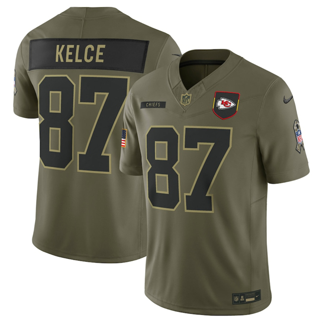 Men's Kansas City Chiefs #87 Travis Kelce Olive 2025 F.U.S.E. Salute To Service Limited Stitched Football Jersey