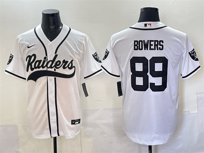 Men's Las Vegas Raiders #89 Brock Bowers White Cool Base Stitched Baseball Jersey