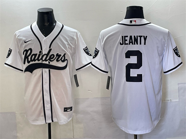 Men's Las Vegas Raiders #2 Ashton Jeanty White Cool Base Stitched Baseball Jersey