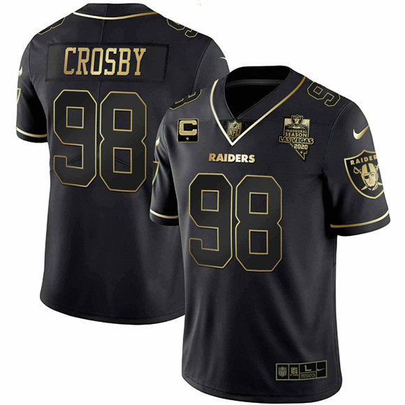 Men's Las Vegas Raiders #98 Maxx Crosby Black Gold 2020 Inaugural With 1-Star C Patch Vapor Untouchable Stitched Football Jersey