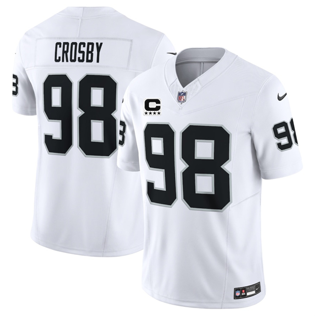 Men's Las Vegas Raiders #98 Maxx Crosby White 2025 F.U.S.E. With 4-Star C Patch Vapor Untouchable Limited Stitched Football Jersey