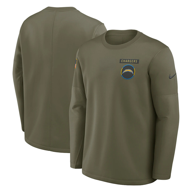 Men's Los Angeles Chargers Olive 2025 Salute To Service Sideline Coaches Therma-FIT Long Sleeve Shirt