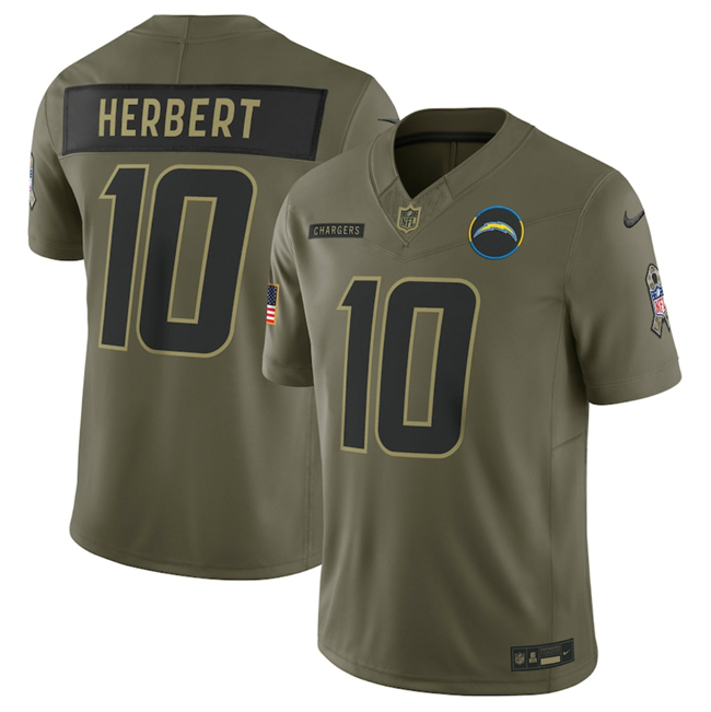 Men's Los Angeles Chargers #10 Justin Herbert Olive 2025 F.U.S.E. Salute To Service Limited Stitched Football Jersey