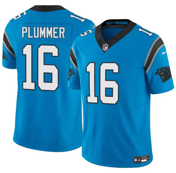 Men's Carolina Panthers #16 Jack Plummer Blue 2024 F.U.S.E. Vapor Limited Football Stitched Jersey