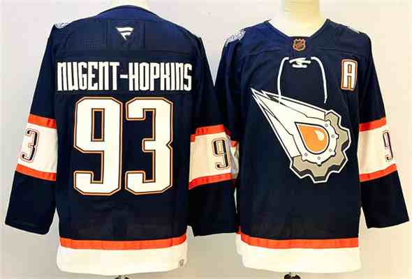 Men's Edmonton Oilers #93 Ryan Nugent-Hopkins Navy With A Patch Reverse Retro Stitched Jersey
