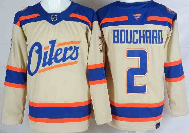 Men's Edmonton Oilers #2 Evan Bouchard Light Beige 2025 Alternate Stitched Hockey Jersey