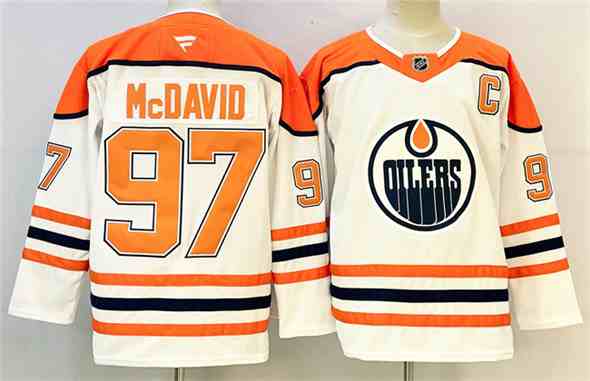 Men's Edmonton Oilers #97 Connor McDavid White Orange 2024-25 With C Patch Heritage Classic Primegreen Stitched Jersey