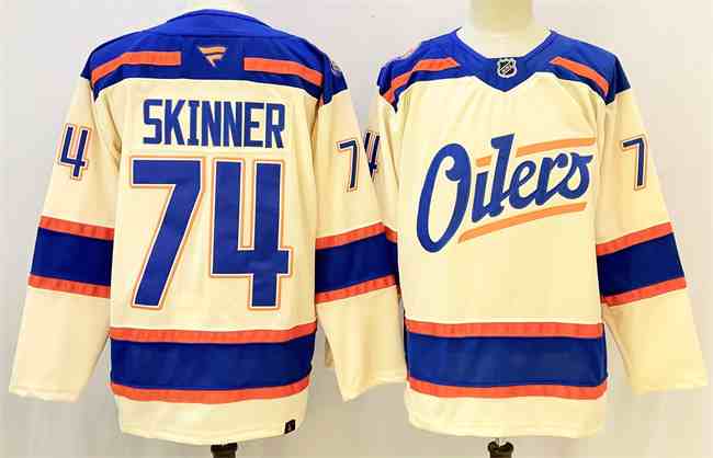 Men's Edmonton Oilers #74 Stuart Skinner Light Beige 2025 Alternate Stitched Hockey Jersey