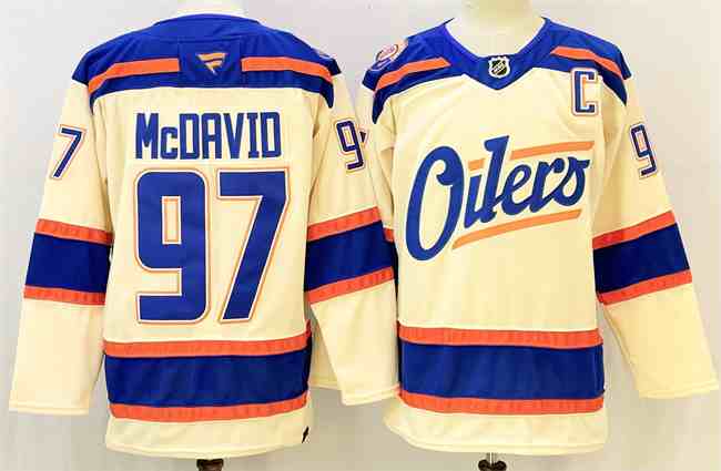 Men's Edmonton Oilers #97 Connor McDavid Light Beige 2025 Alternate With C Patch Stitched Hockey Jersey