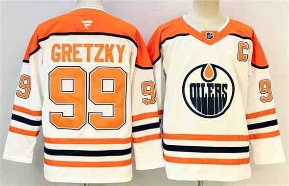 Men's Edmonton Oilers #99 Wayne Gretzky White Orange 2024-25 With C Patch Heritage Classic Primegreen Stitched Jersey
