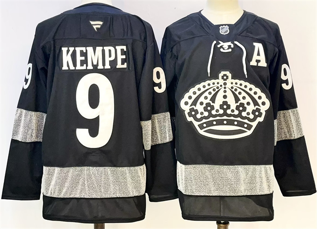 Men's Los Angeles Kings #9 Adrian Kempe Black With A Patch Alternate Stitched Hockey Jersey