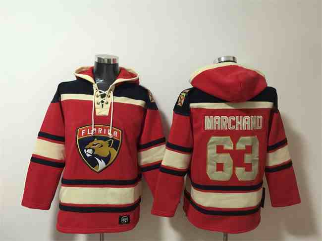 Men's Florida Panthers #63 Brad Marchand Red Lace-Up Pullover Hoodie