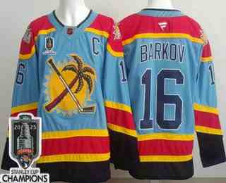 Men's Florida Panthers #16 Aleksander Barkov Blue 2025 Stanley Cup Champions Authentic Jersey
