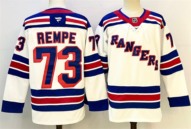 Men's New York Rangers #73 Matt Rempe White 2024-25 Away Stitched Hockey Jersey