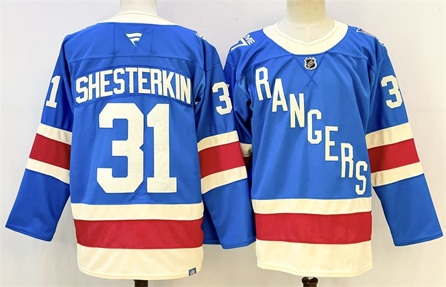 Men's New York Rangers #31 Igor Shesterkin Blue 2025 Stitched Hockey Jersey